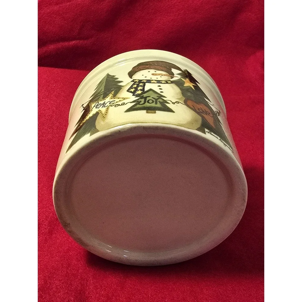 Vintage Snowman 3 Wick Candle Crock Christmas Peace Joy Love 4x3